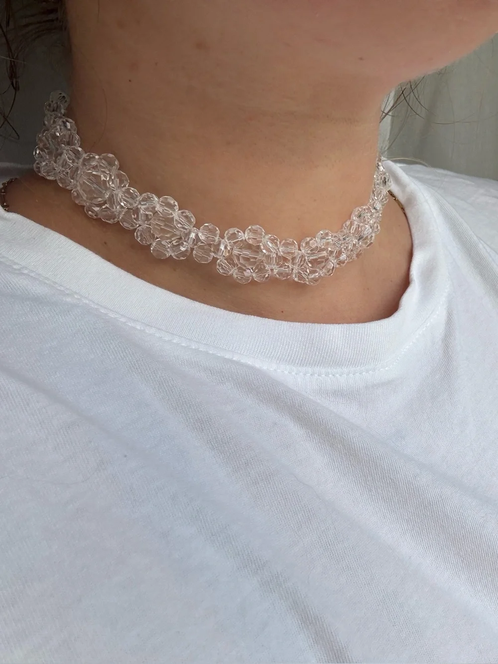 Clear Beaded Choker Necklace